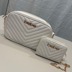 Bebe White and Gold Quilted Crossbody Bag Set